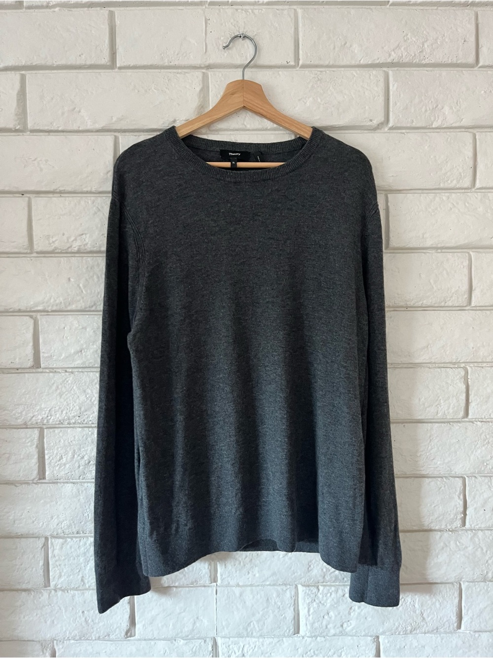 Theory Riland P Harman Merino Wool Sweater Charcoal Grey Mens Size XL